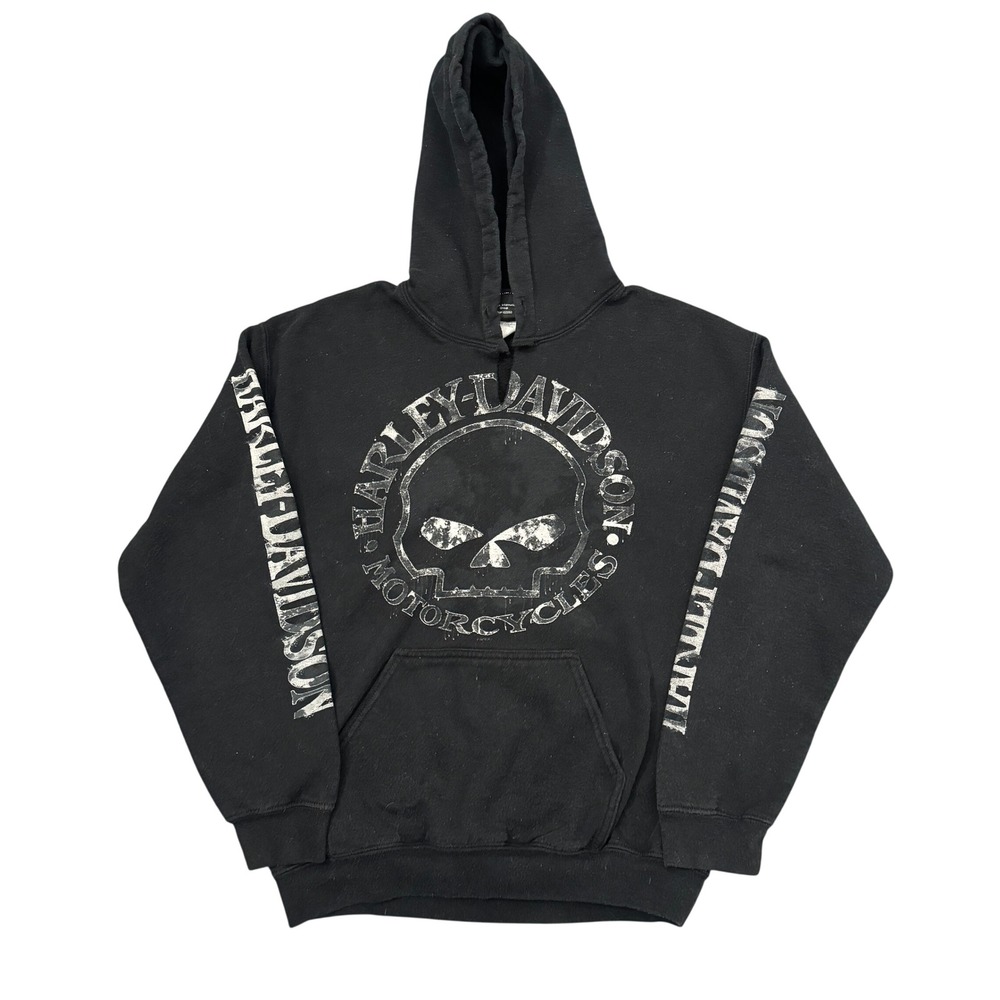 Harley Davidson Willie G Skull Graphic Hoodie Mens Medium Black Wisconsin